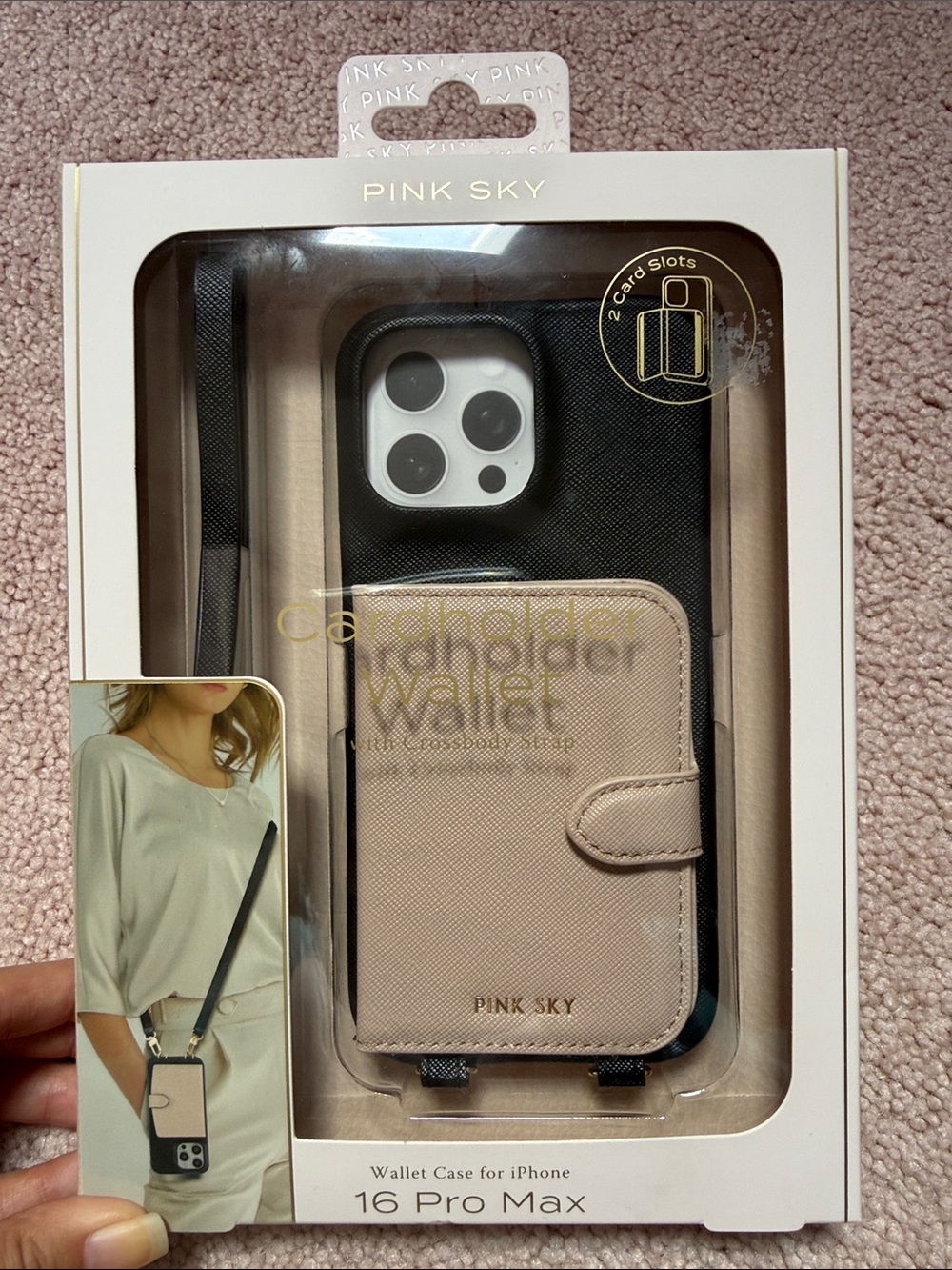 Pink Sky Blush & Black Wallet Case for iPhone 16 Pro Max